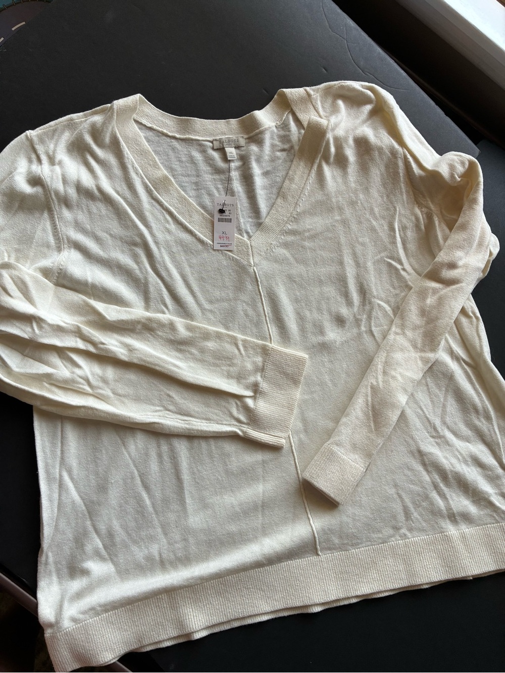 Talbots Cream V-Neck Lightweight Sweater